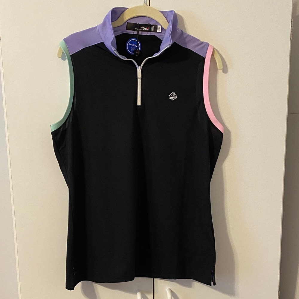 RLX Ralph Lauren Black Golf Women's Tank Top with Purple and Pink Trim